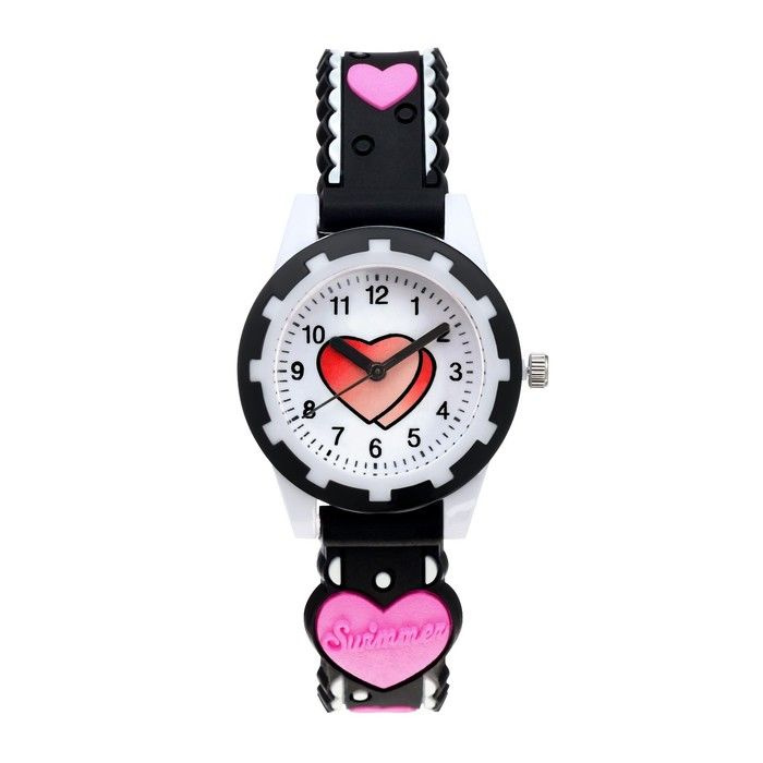 Часы наручные детские, "Сердечки", d-2 см, ремешок силикон l-20 см, черные  #1