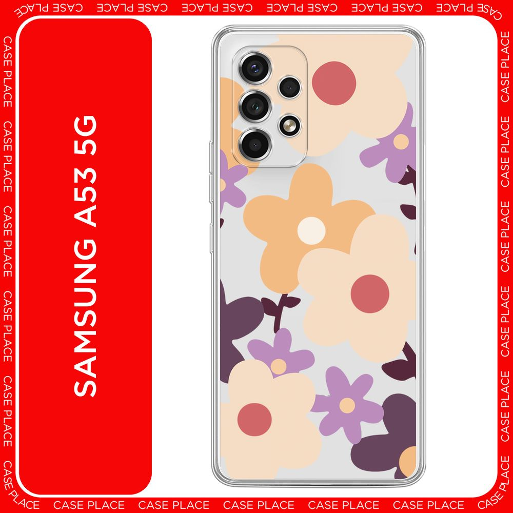 Силиконовый чехол на Samsung Galaxy A53 5G / Самсунг А53 5G Бежевые цветы рисунок - 8 марта, прозрачный #1