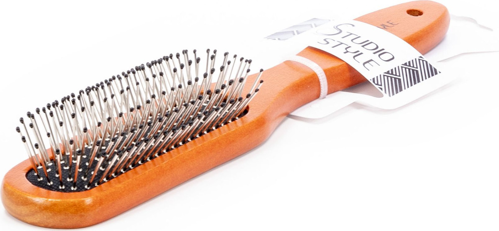Щетка для волос Studio Style / Студио Стайл прямоугольная деревянная с металлическими зубчиками / расческа #1
