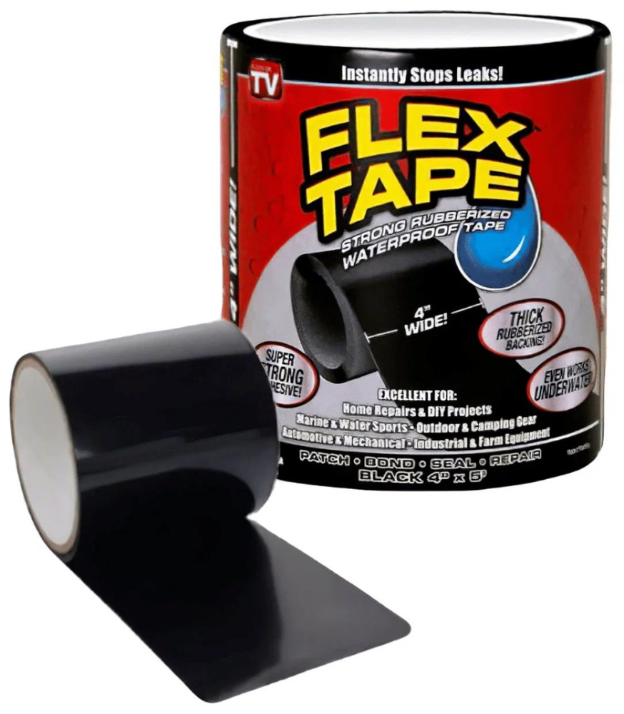 - НОВИНКА - Лента клейкая скотч супер фикс Flex Tape для гидроизоляции и монтажных работ, чёрная, 10х150 #1