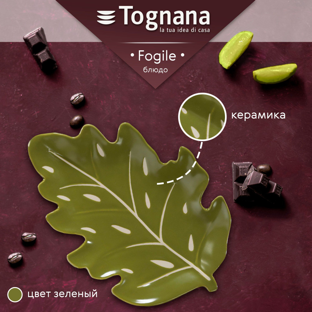 Блюдо сервировочное Tognana Foglie зеленое 26x18 см, посуда для кухни  #1
