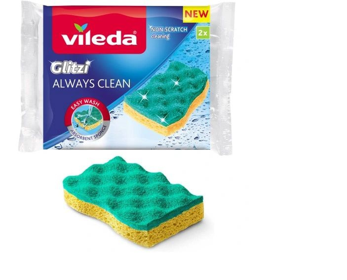 Губки для мытья посуды Glitzi ALWAYS CLEAN 2шт VILEDA #1