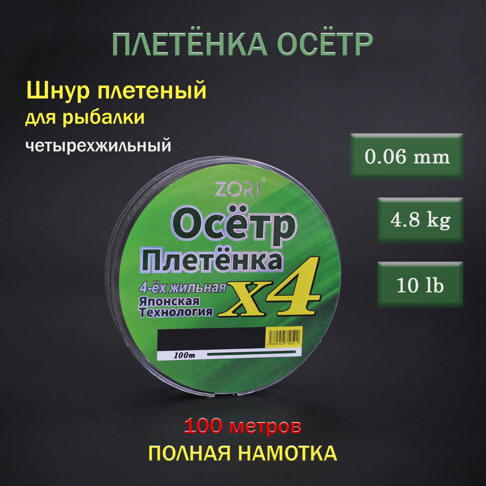 Плетеный шнур для рыбалки Осётр 0,06 мм 100 метров / Для спиннинга и фидера  #1