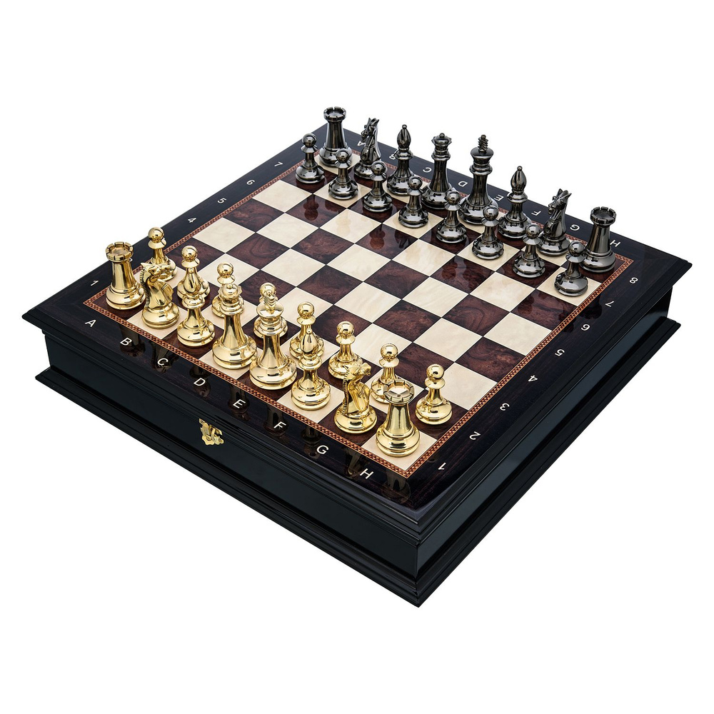 Подарочные шахматы с металлическими фигурами "Стаунтон" 48х48 см.  #1
