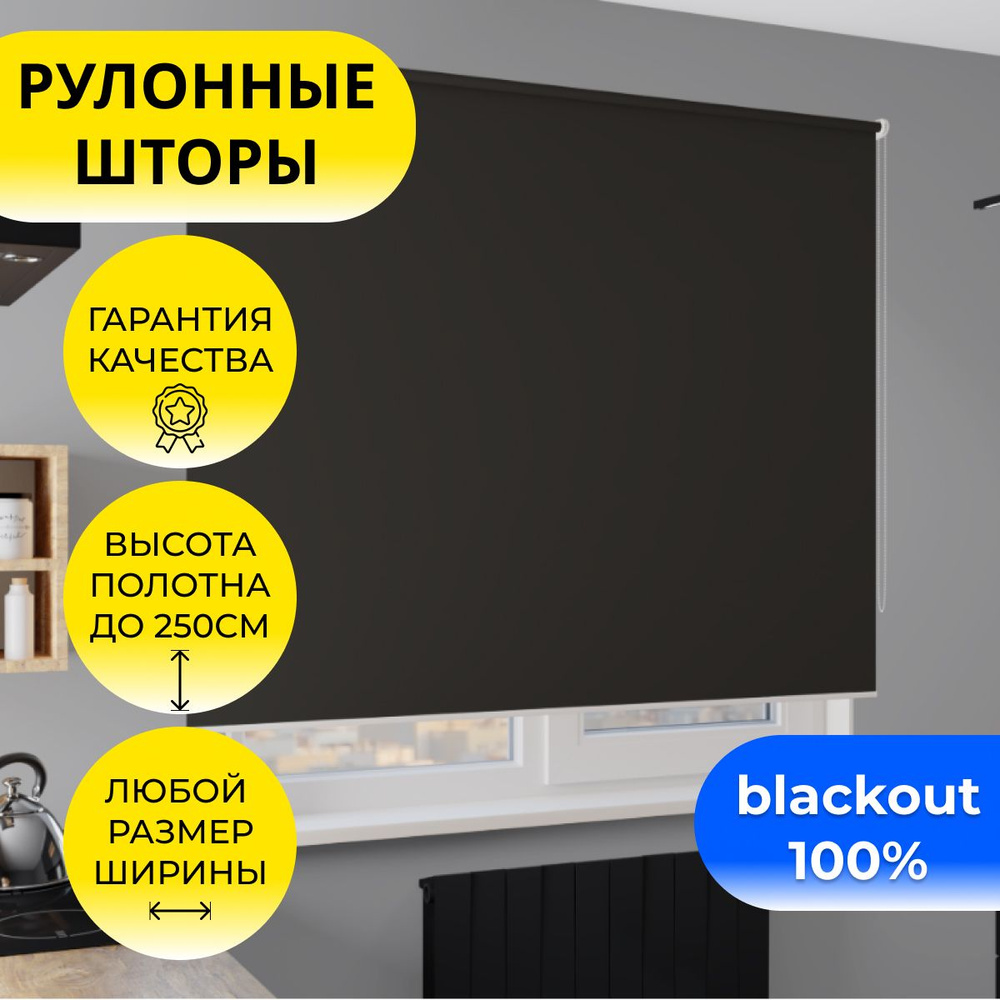 Рулонные шторы "MG25" 170*250 см BLACKOUT / БЛЭКАУТ Альфа черный, непрозрачные, однотонные, на стену, #1