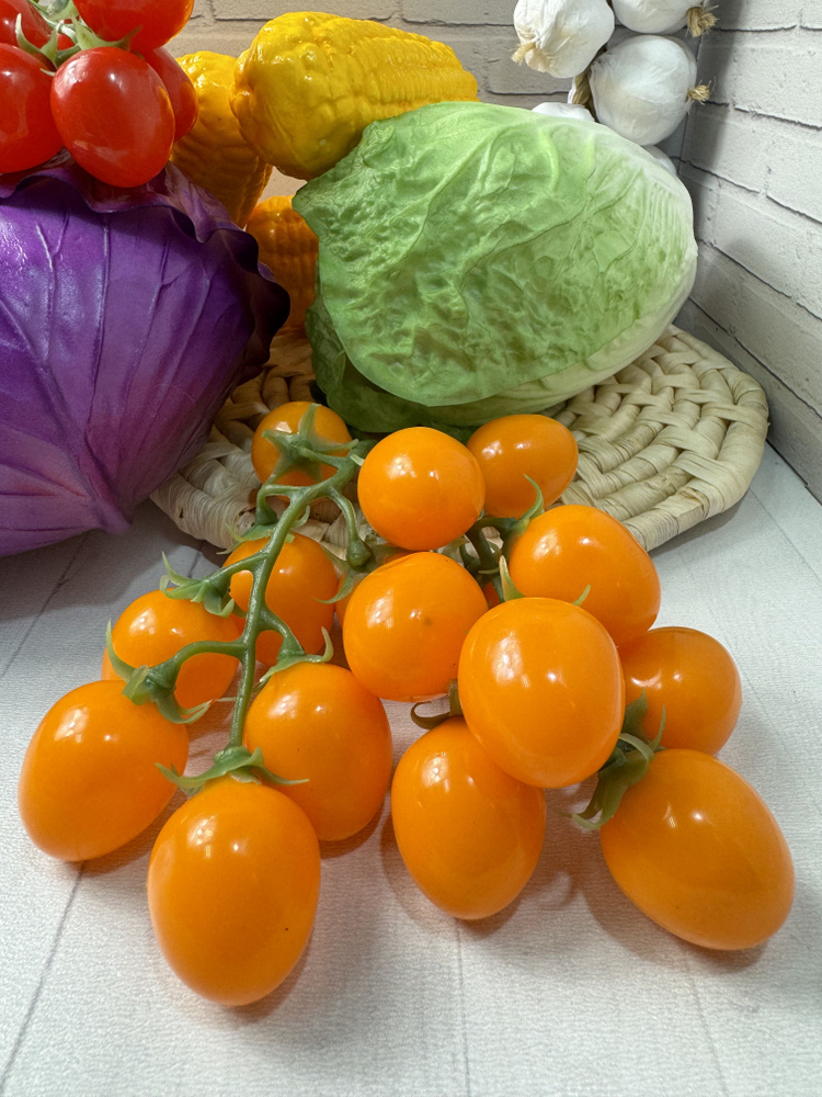 SunGrass / Овощи искусственные для декора - помидоры черри желтые, 16 шт 4 шт на ветке  #1