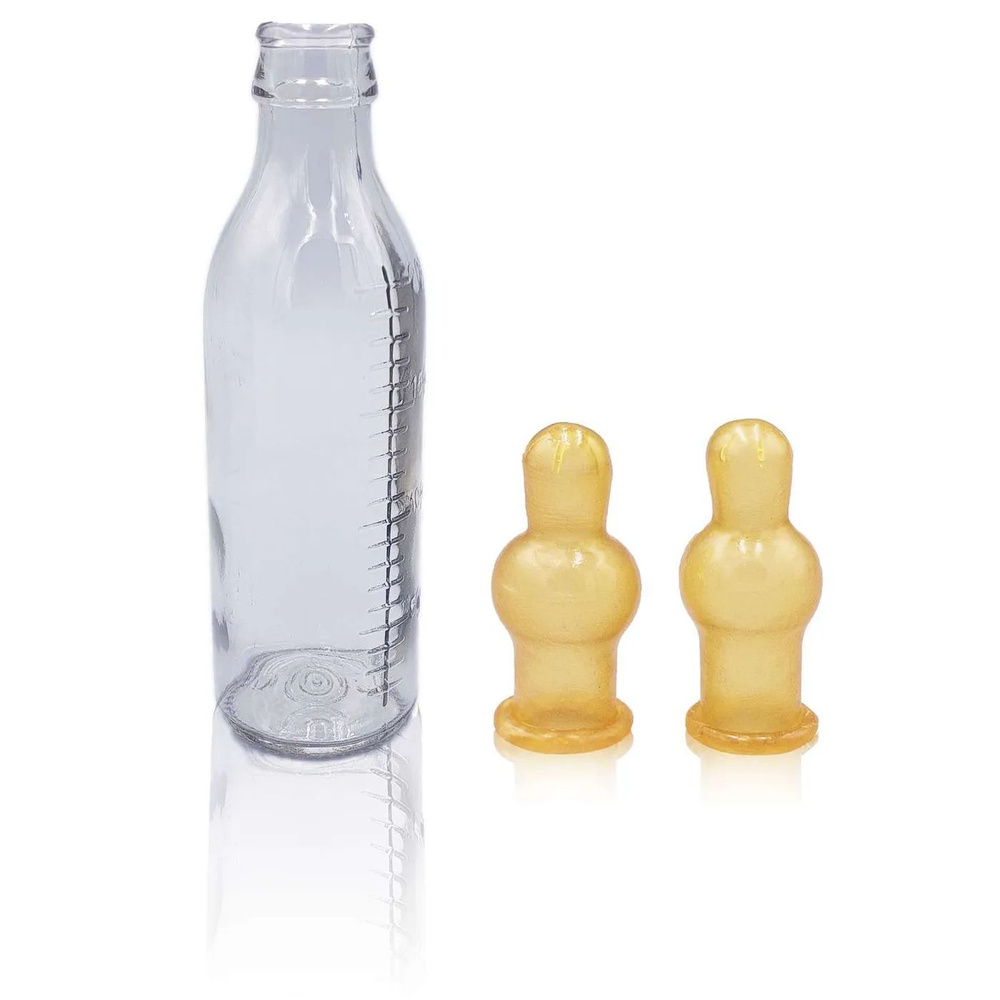 Бутылочка для кормления Littlebloom БДМ200 Молочная стеклянная латексные соски 2 шт  #1