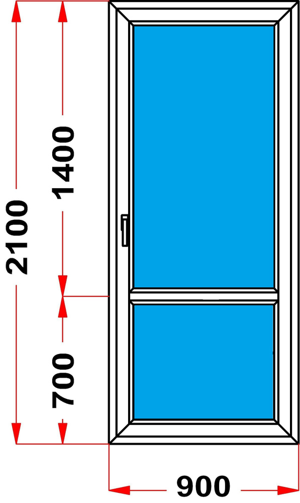Балконная дверь из профиля Grunder 60 мм (2100 x 900) 55, с поворотной створкой, стеклопакет 3 стекла #1
