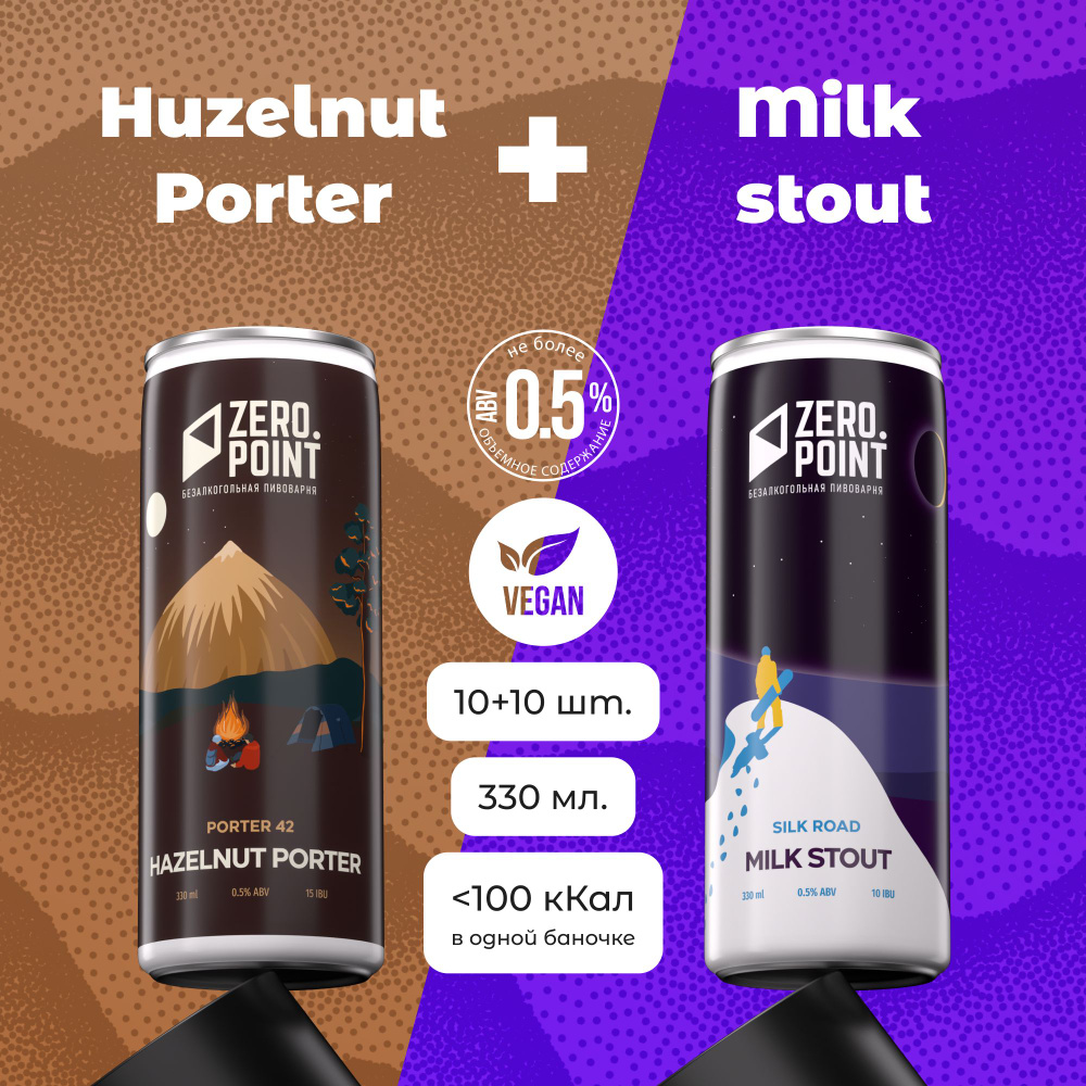 Безалкогольное пиво "Porter 42 Nut Porter" и "Silk Road Milk Stout", 10шт+10шт х 0.33л  #1
