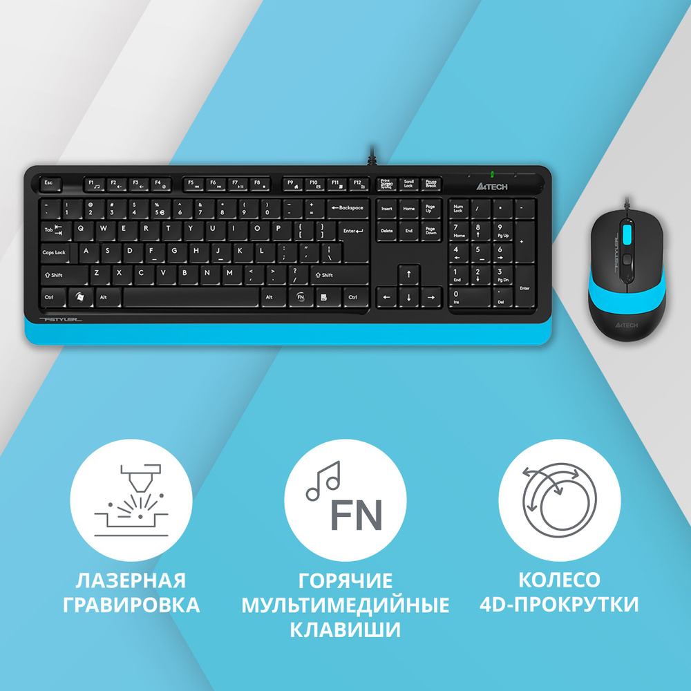 Клавиатура + мышь A4 Fstyler F1010 клав:черный/синий мышь:черный/синий USB Multimedia  #1