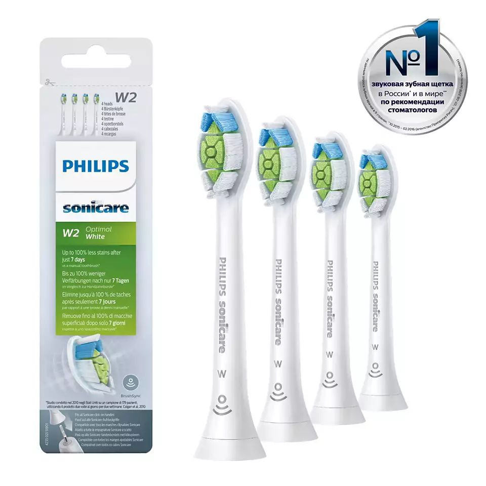 Сменные насадки Philips W2 Sonicare Optimal White, HX6064/10 (4 шт) #1