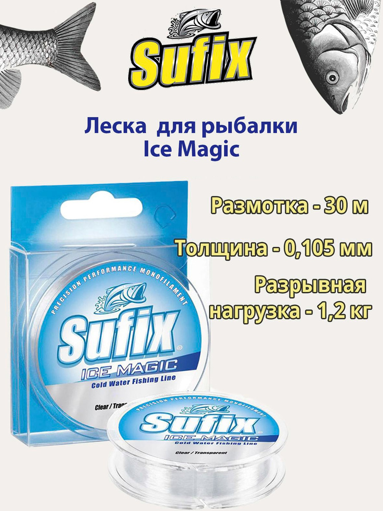 Леска для рыбалки SUFIX Ice Magic прозрачная 30м 0.105мм 1,2кг (1 штука)  #1