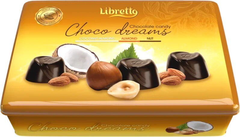 Набор шоколадных конфет Либретто в молочном шоколаде с начинками: кокос-миндаль, миндальный крем, ореховый #1