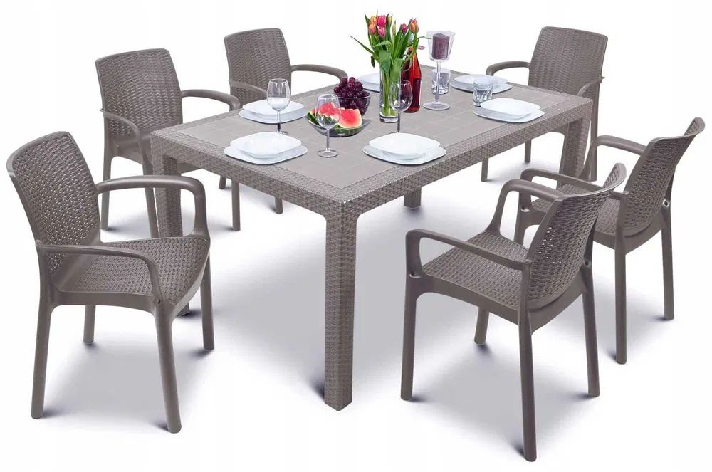 Садовая мебель. Набор RODOS, стол большой прямоугольный 160х95х75, 6 стульев, цвет бежевый  #1