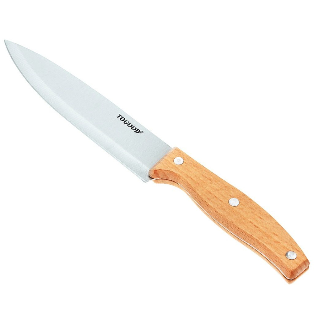 Нож кухонный КНР Синьор 175 мм, из нержавеющей стали, широкое лезвие, деревянная ручка, в блистере  #1