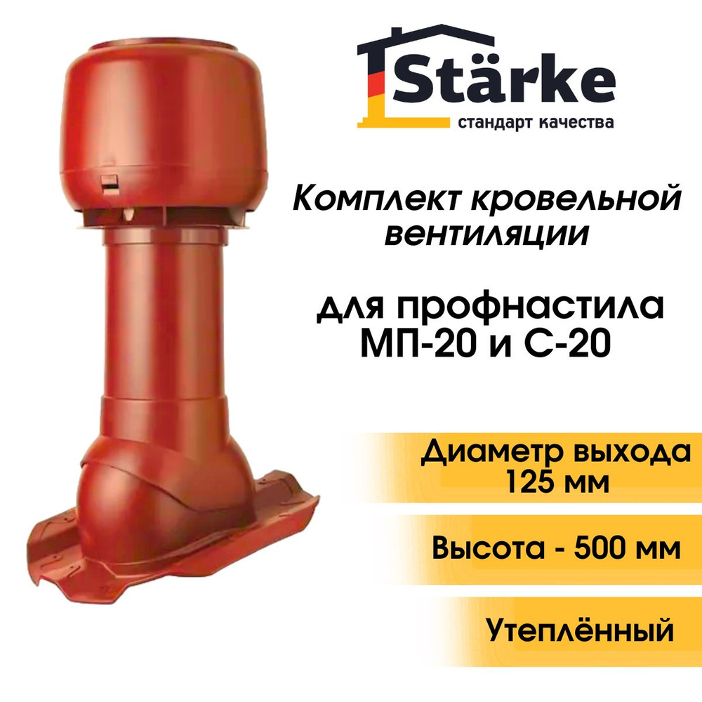 Комплект кровельной вентиляции Starke D125/160 для профнастила коричнево-красный  #1