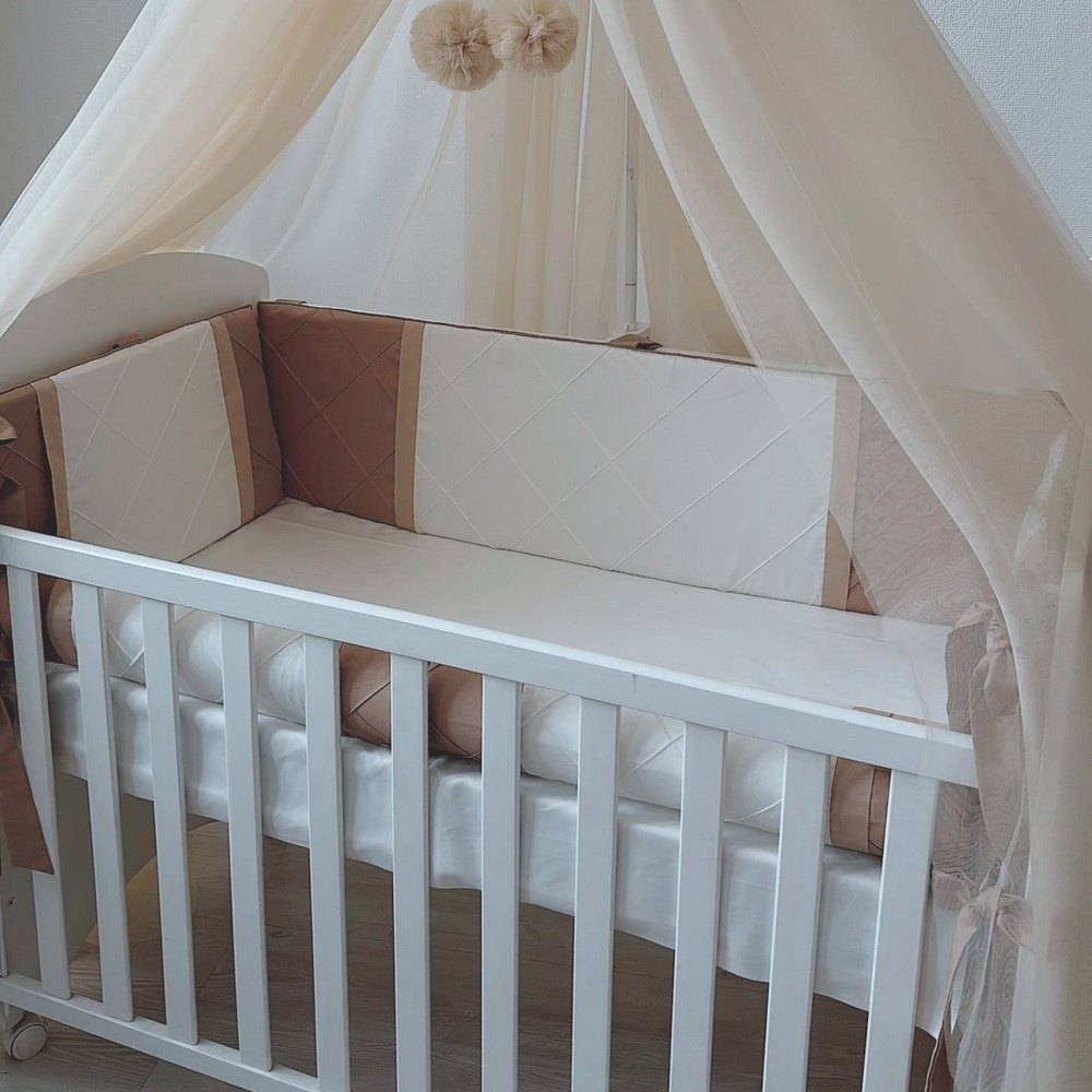 Бортики в детскую кроватку для новорожденного "Вдохновение", шоколад, 3 подушки на 3 стороны кроватки #1