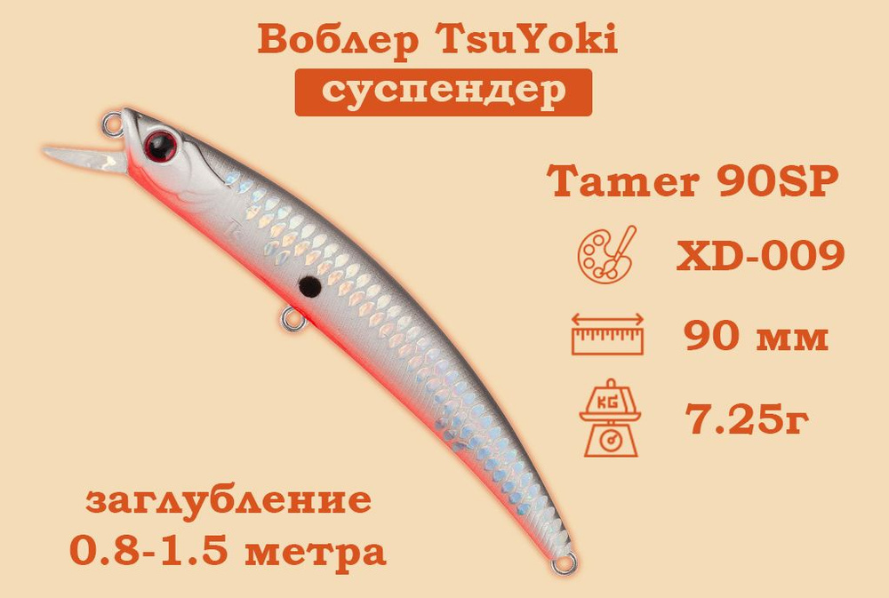 Воблер TsuYoki Tamer 90SP Плавучесть Нейтральный Длина 9см Вес 7.25гр Заглубление 0.8-1.5м  #1