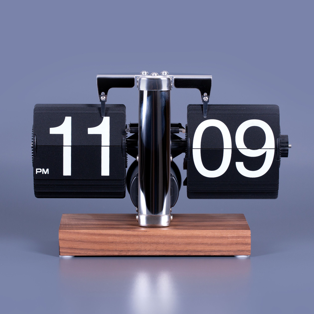 Классические перекидные часы Flip-Clock на деревянной подставке, 14х20х9, Chrome  #1