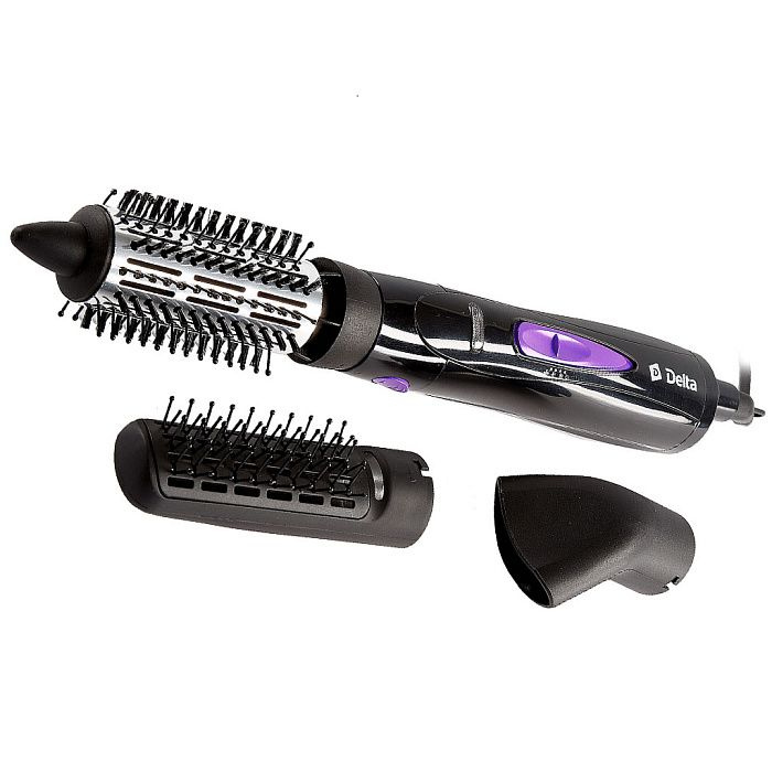 Delta Фен-щетка для волос DL-0432R 1000 Вт, скоростей 2, кол-во насадок 3, черный, фиолетовый  #1