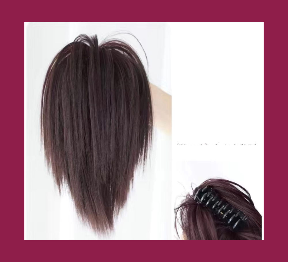 Хвост на крабе - шиньон для волос на крабе (коричневый-красный) прямой 25 см  #1