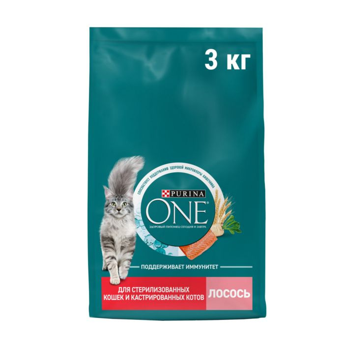 Сухой корм Purina ONE для стерилизованных кошек и кастрированных котов с лососем, 3 кг  #1