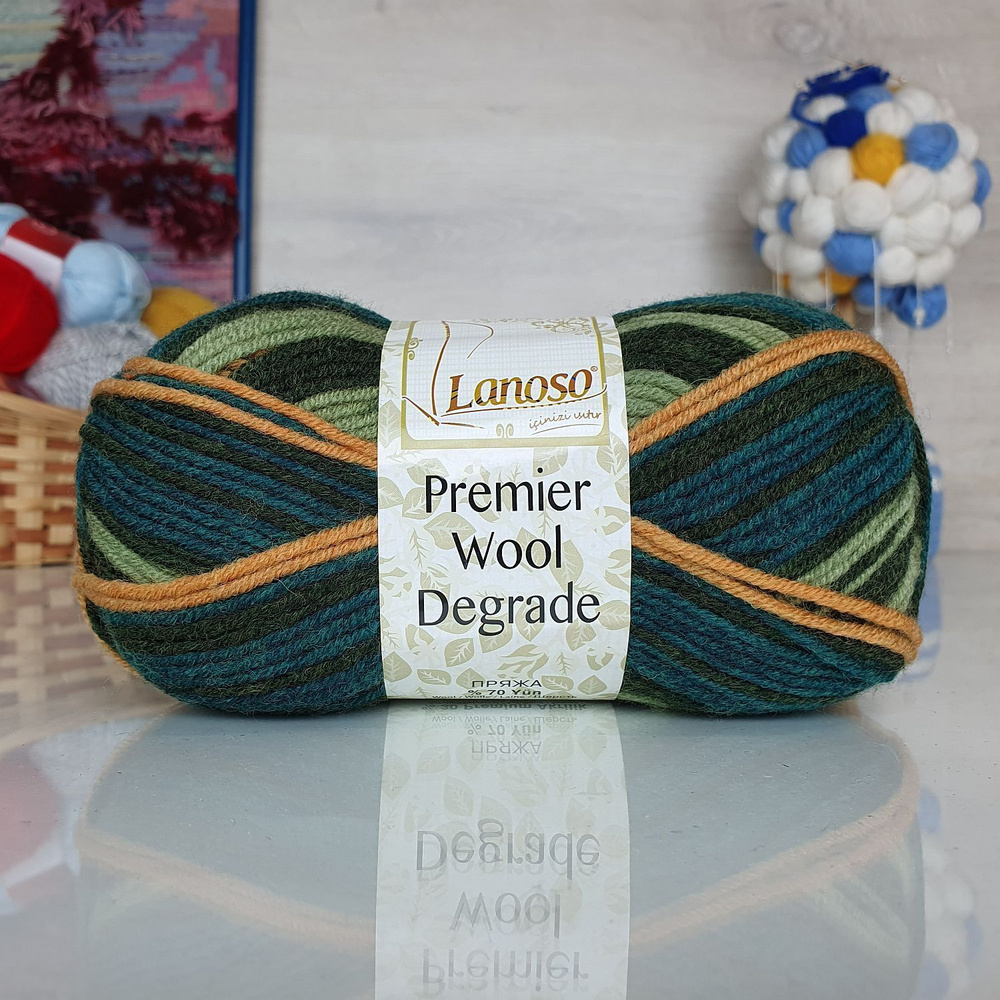 Пряжа Premier wool color Lanoso - 013 (зелен/оранж), 70% шерсть, 30% акрил, (100г, 230м) нитки для ручного #1