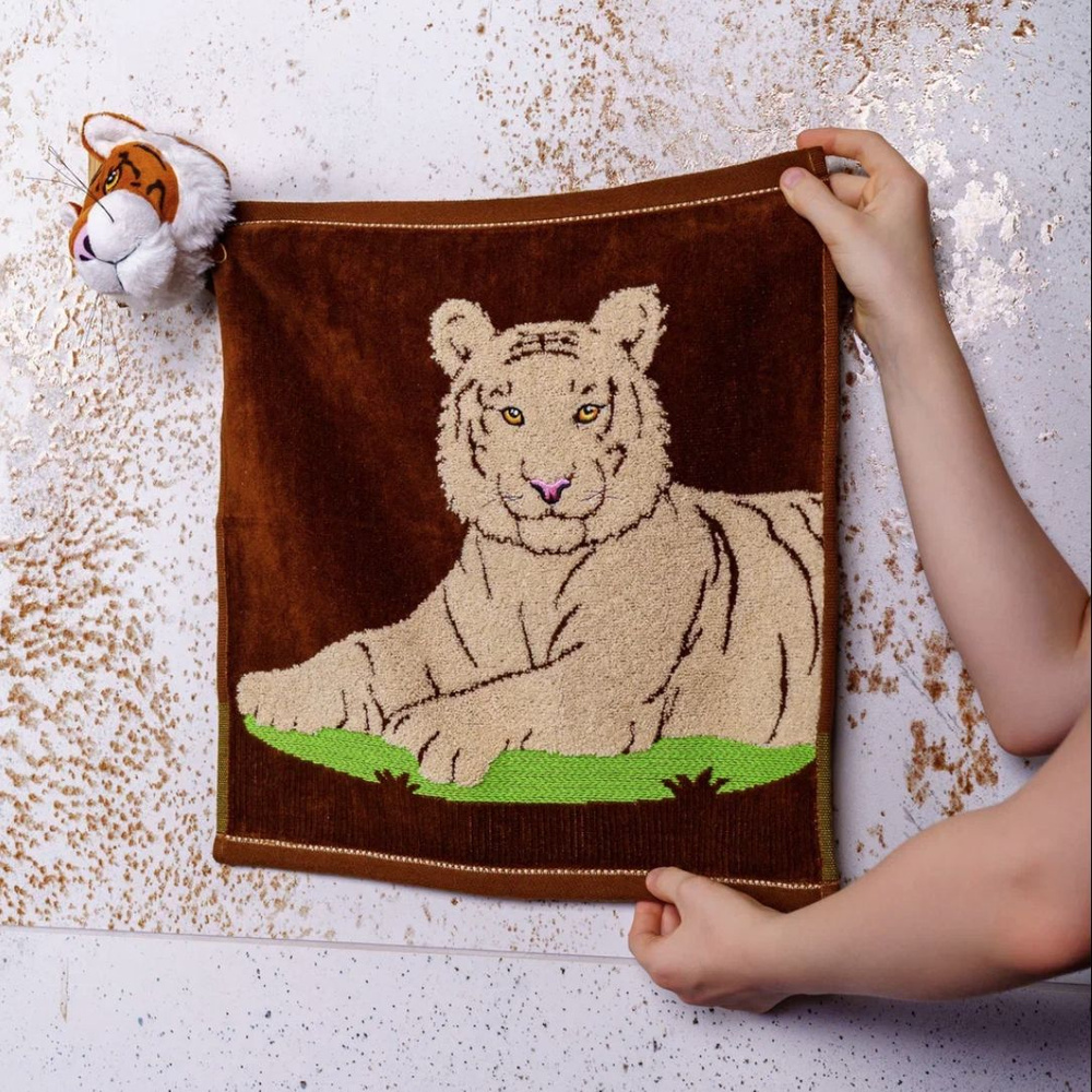 Утренняя заря Полотенце для лица, рук утренняя заря - полотенца для рук с тигром, Хлопок, 36x36 см, коричневый, #1
