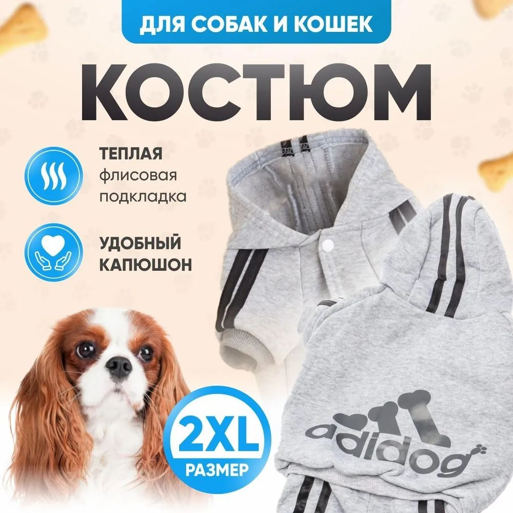 Adidog, Комбинезон для домашних животных, Одежда для собак, Спортивная куртка для собак, Костюм кошки(XXL,серый) #1