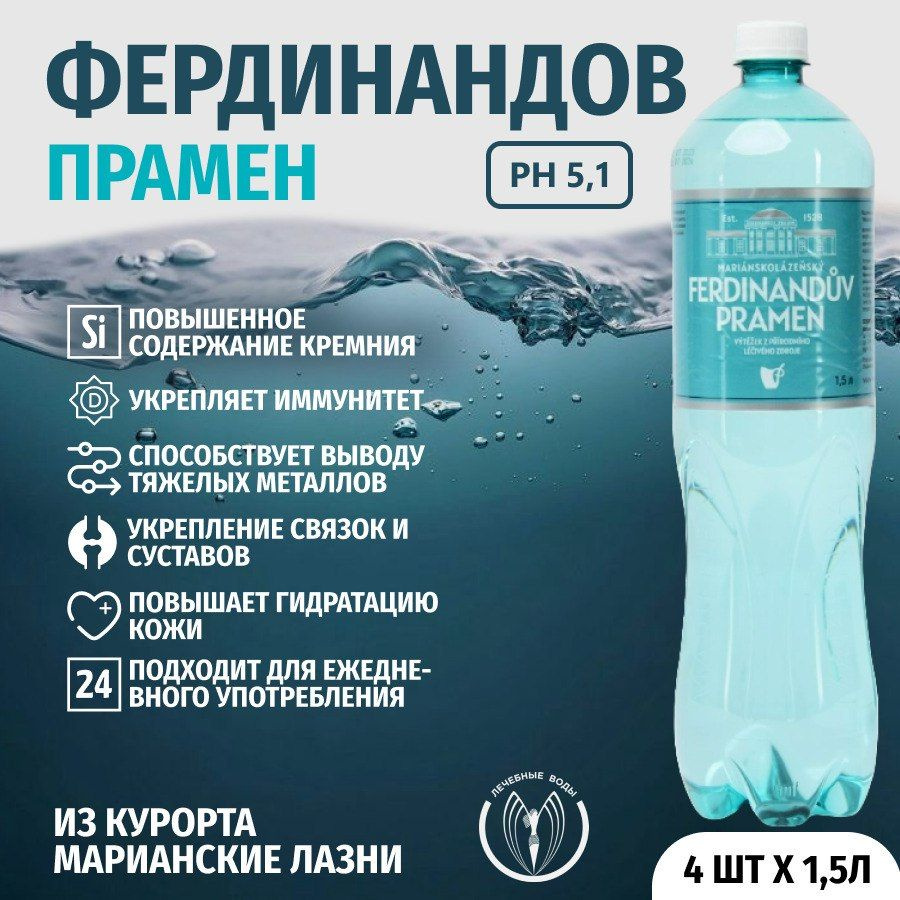 Минеральная столовая вода природной газации Фердинандов Прамен (Ferdinanduv Pramen) с кремнием 1,5л * #1