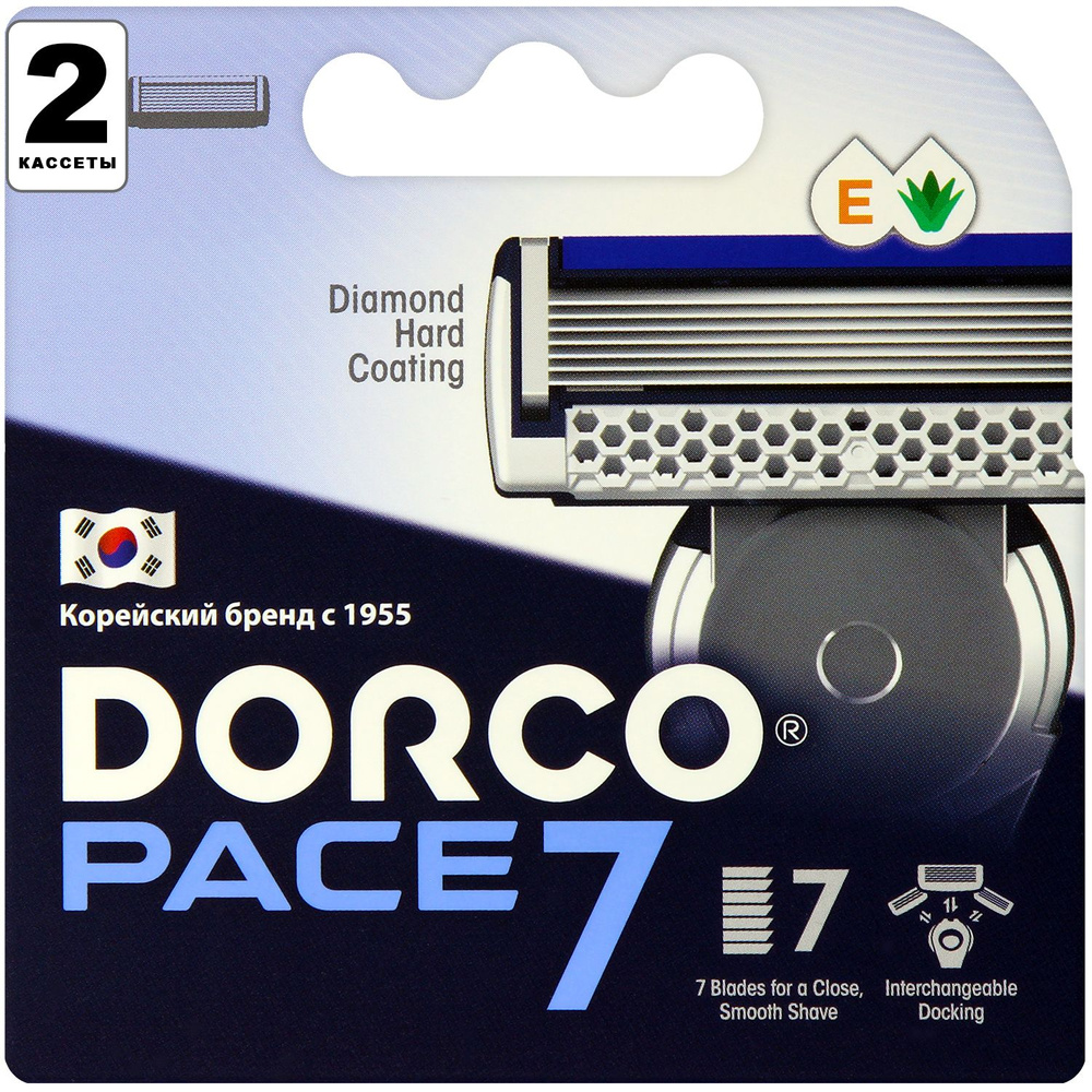 Dorco Сменные кассеты PACE7 (2 сменные кассеты), 7-лезвийные, крепление PACE, увлажняющая полоска  #1
