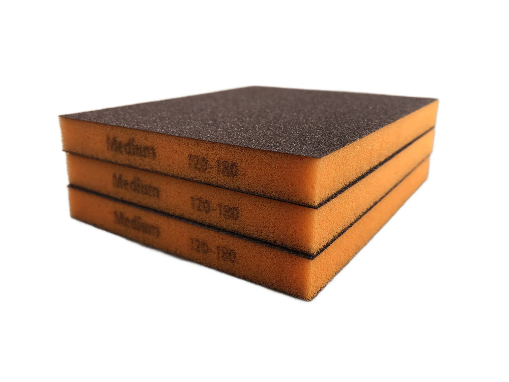 Губка двусторонняя Sponge Medium 98*120*13mm (оранжевая) Р120 3шт #1