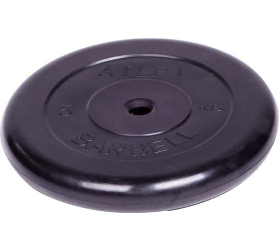 Обрезиненный диск Barbell Atlet d 26 мм, чёрный, 5.0 кг 2479 #1