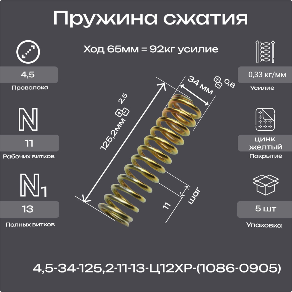 Пружина сжатия 4,5-34-125,2-11-13-1086-0905 (5шт.) #1