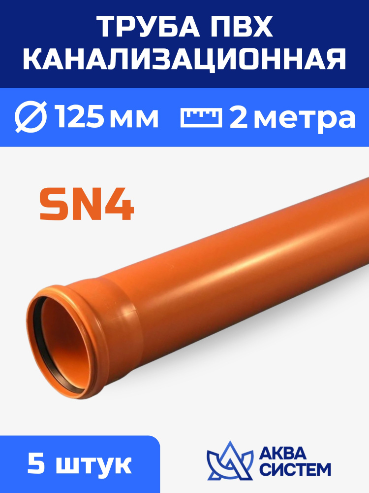 Труба ПВХ 125 мм канализационная 2 (м) , стенка 3,2 мм, SN4 (5 шт.)  #1