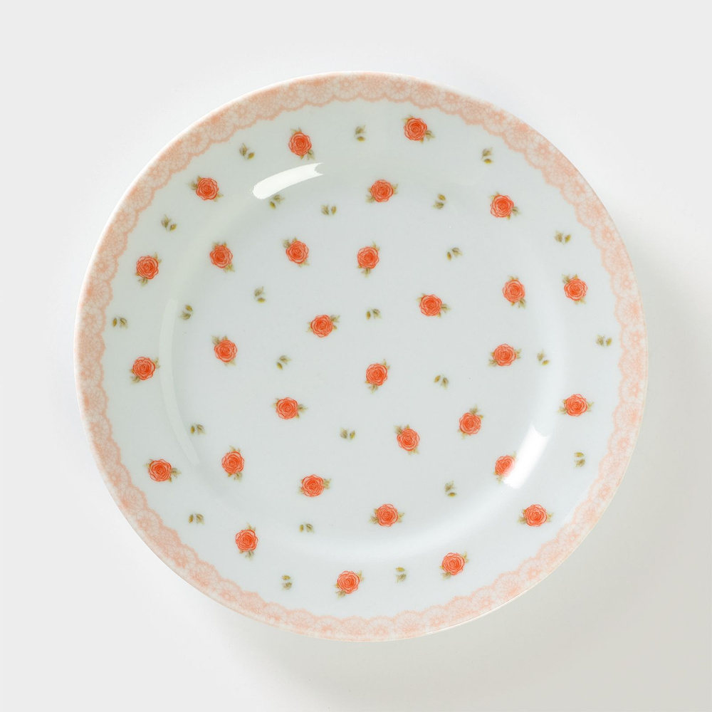 Тарелка фарфоровая "Шебби шик ", диаметр: 17,5 см, цвет белый, розовый  #1