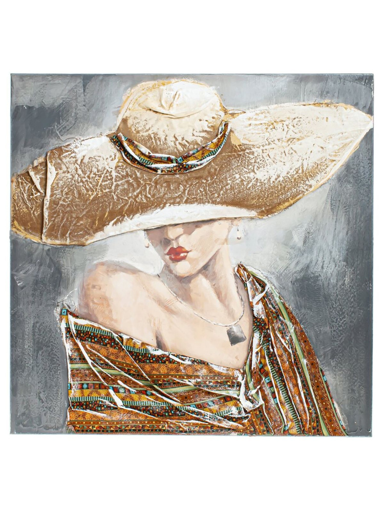 Панно на стену Remecoclub Девушка в шляпе, 80x80x4 см #1