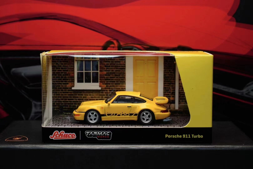 Машинка Tarmac Works 1/64 TW Porsche 911 Turbo Yellow alloy Model car #1