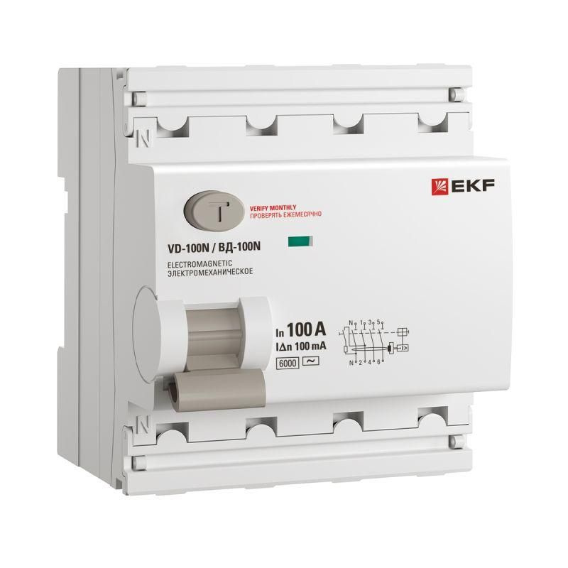 Выключатель дифференциального тока 4п 100А 100мА тип AC 6кА ВД-100N электромех. PROxima EKF E1046M100100 #1