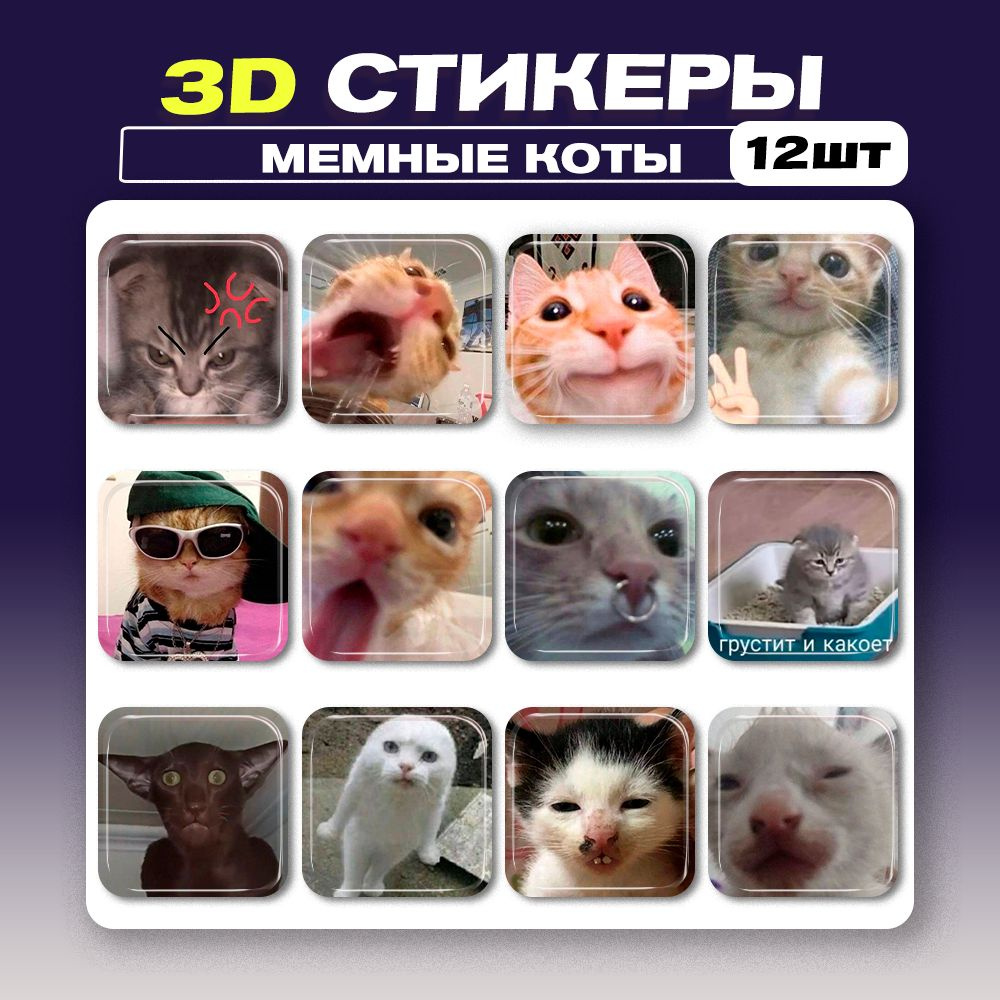 3д наклейки на телефон Мемные коты 3d стикеры #1