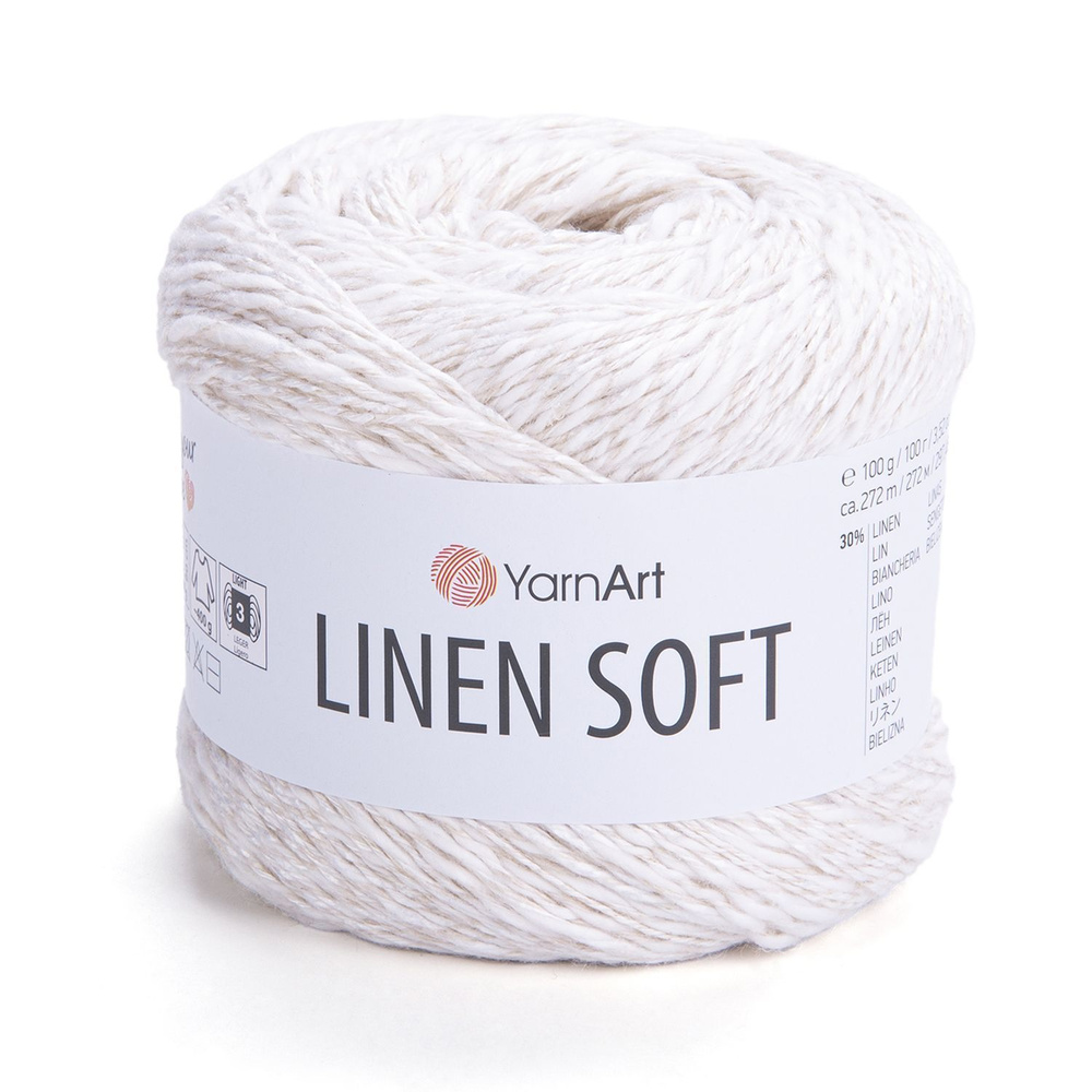 Пряжа Linen soft YarnArt - 7301 (белый), 30% лен, 36% вискоза, 34% хлопок, (100г, 272м) нитки для ручного #1