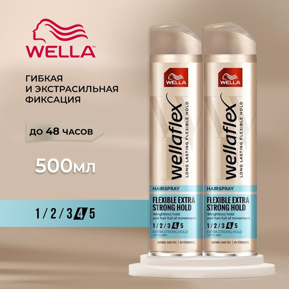 Лак для волос WELLAFLEX для укладки, профессиональный, сильная фиксация и создание объема, набор из 2 #1