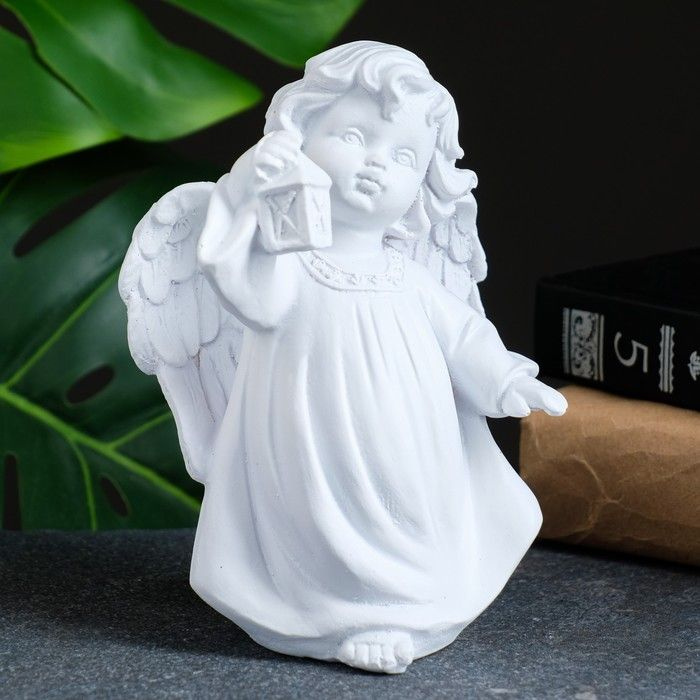 Декоративная фигурка Хорошие сувениры "Ангел с фонариком" белая, 7х10х15 см  #1
