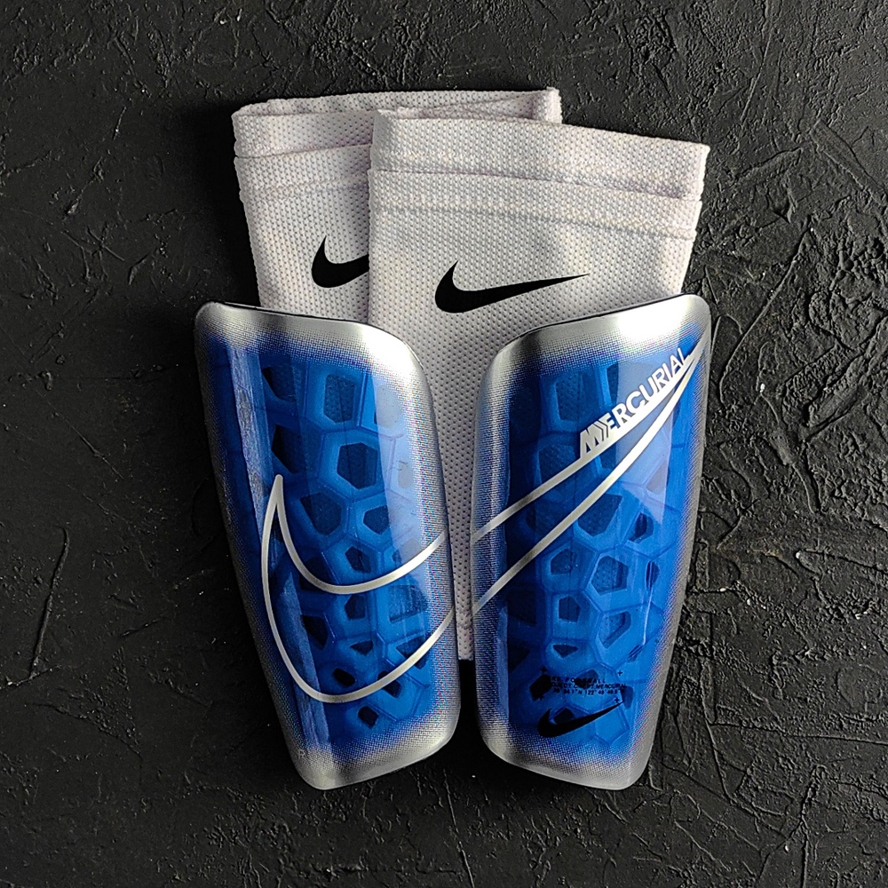 Щитки футбольные Nike Mercurial Lite, синий - серебристый #1
