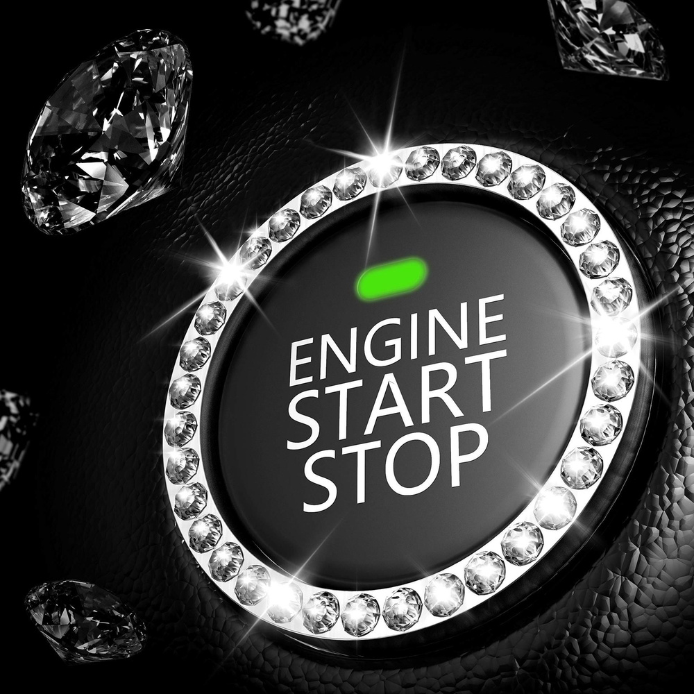 Автомобильное декоративное кольцо на кнопку СТАРТ-СТОП, защитная рамка со стразами белый бриллиант  #1