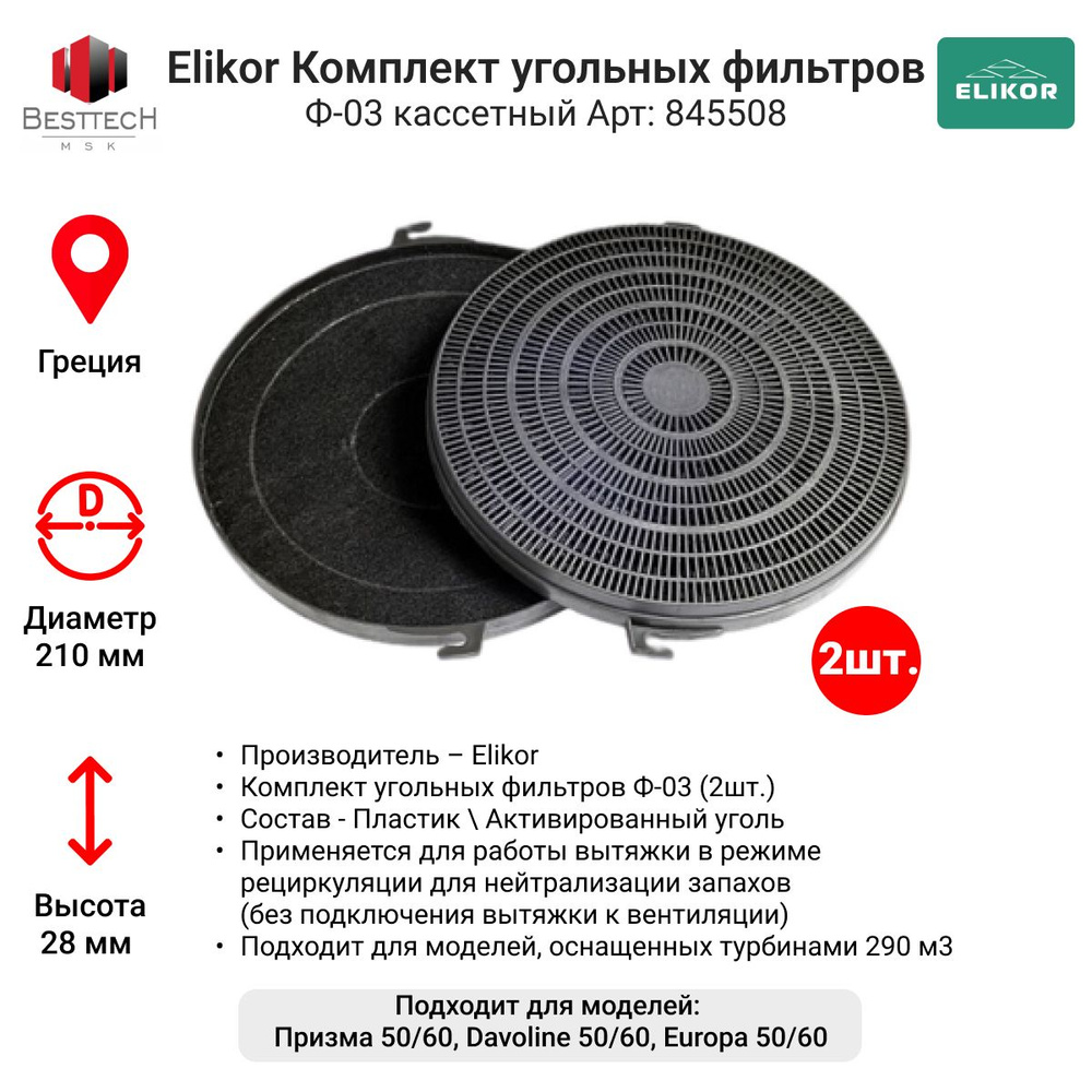 Elikor Комплект фильтров угольных 2шт. Ф-03 кассетный Арт: 845508  #1