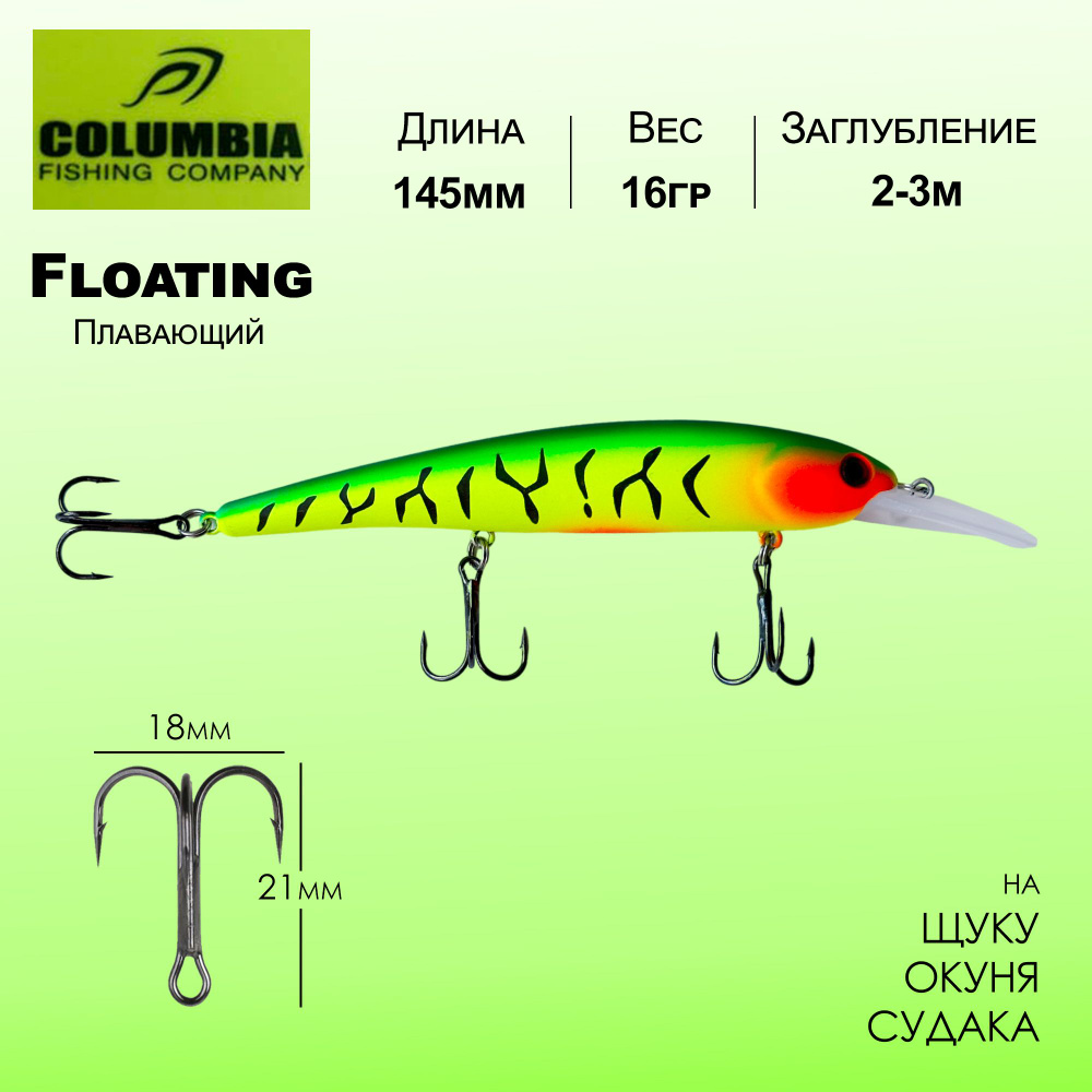 Воблер для спиннинга и троллинга Columbia Walleye Shallow 145мм 16гр 2-3м Плавающий Floating на щуку, #1