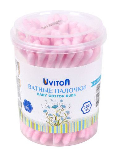 Ватные палочки Uviton (100 шт в упаковке)розовые #1