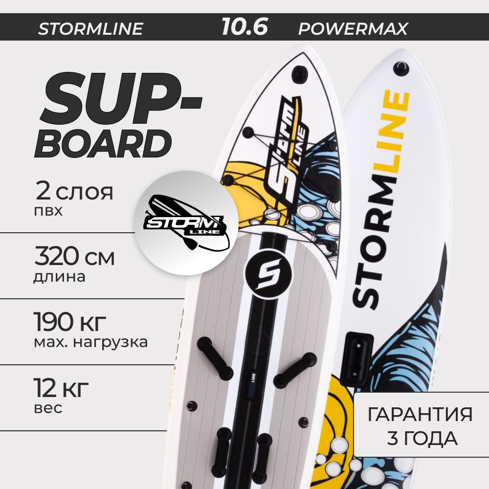 Сапборд Stormline Windsurf PowerMax 10.6 надувной двухслойный, спортивный для плавания и серфинга с веслом, #1