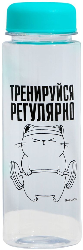 Бутылка для воды многоразовая "Тренируйся" прозрачная, 500 мл, пластиковая, 19,5 х 6,5 см, с фильтром #1